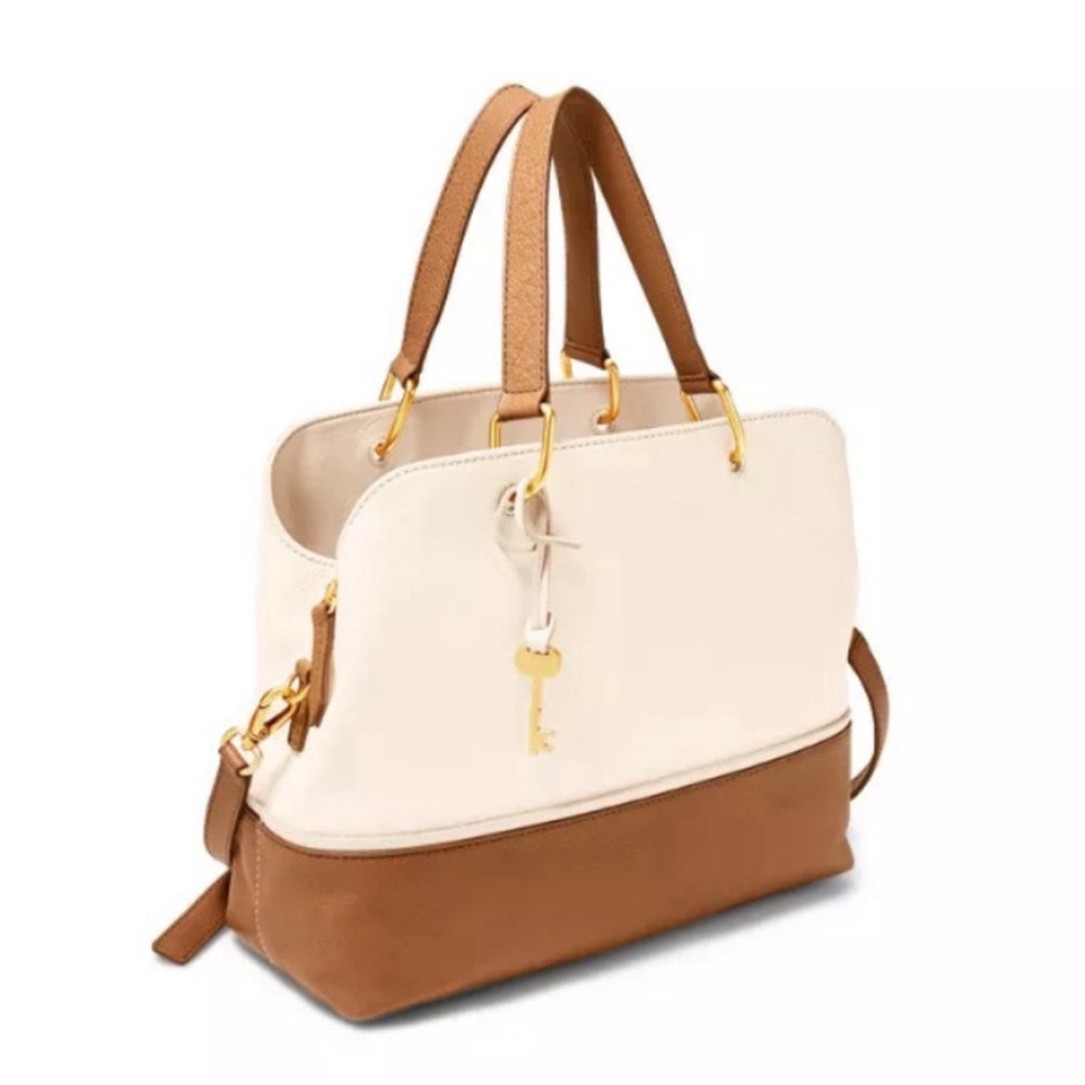 Fossil Lane Satchel Neutral Cream Brown Multi